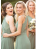 Double Straps Green Chiffon Diamond-shaped Back Bridesmaid Dress